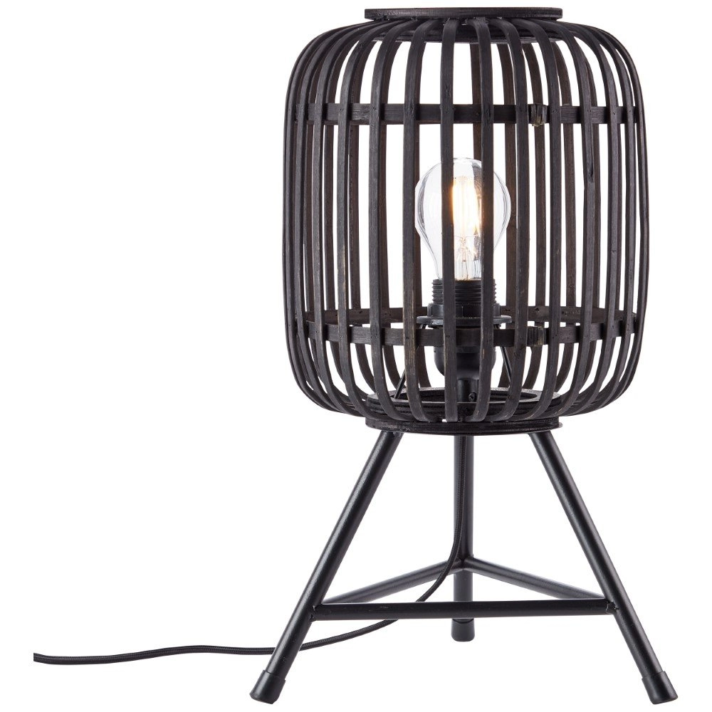 Tischlampe Woodrow Stativ aus schwarzem Holz Brilliant 4004353377105