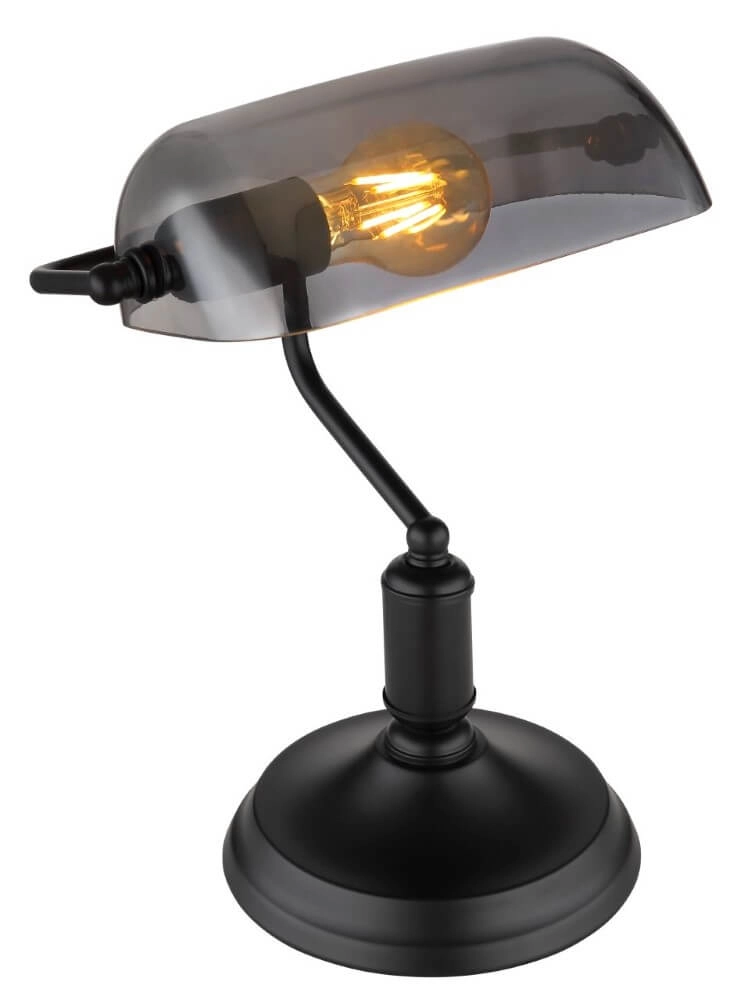 Schwarze Schreibtischlampe Antique mit Rauchglas