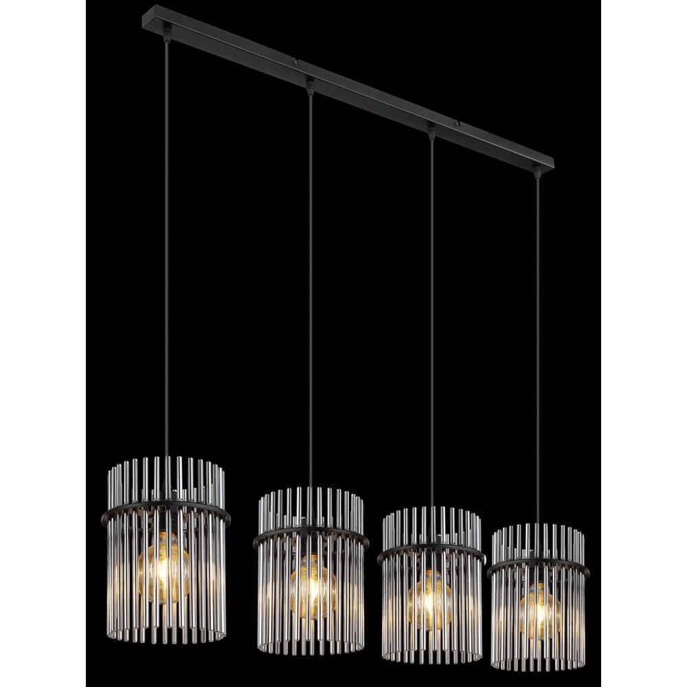 Schwarze Pendelleuchte Gorley mit Rauchglas 4-flammig Globo 9007371448180