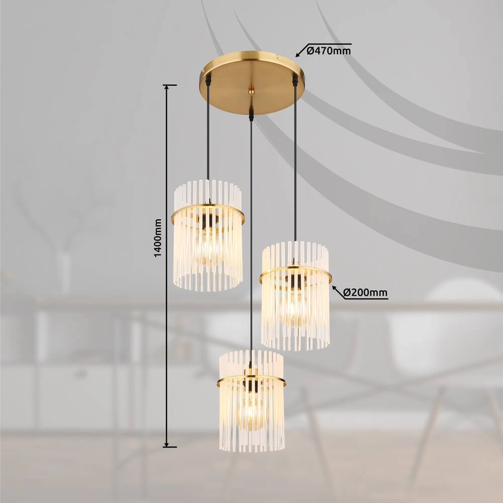 Goldene Pendelleuchte Gorley rund mit Glas 3-flammig Globo 9007371446803