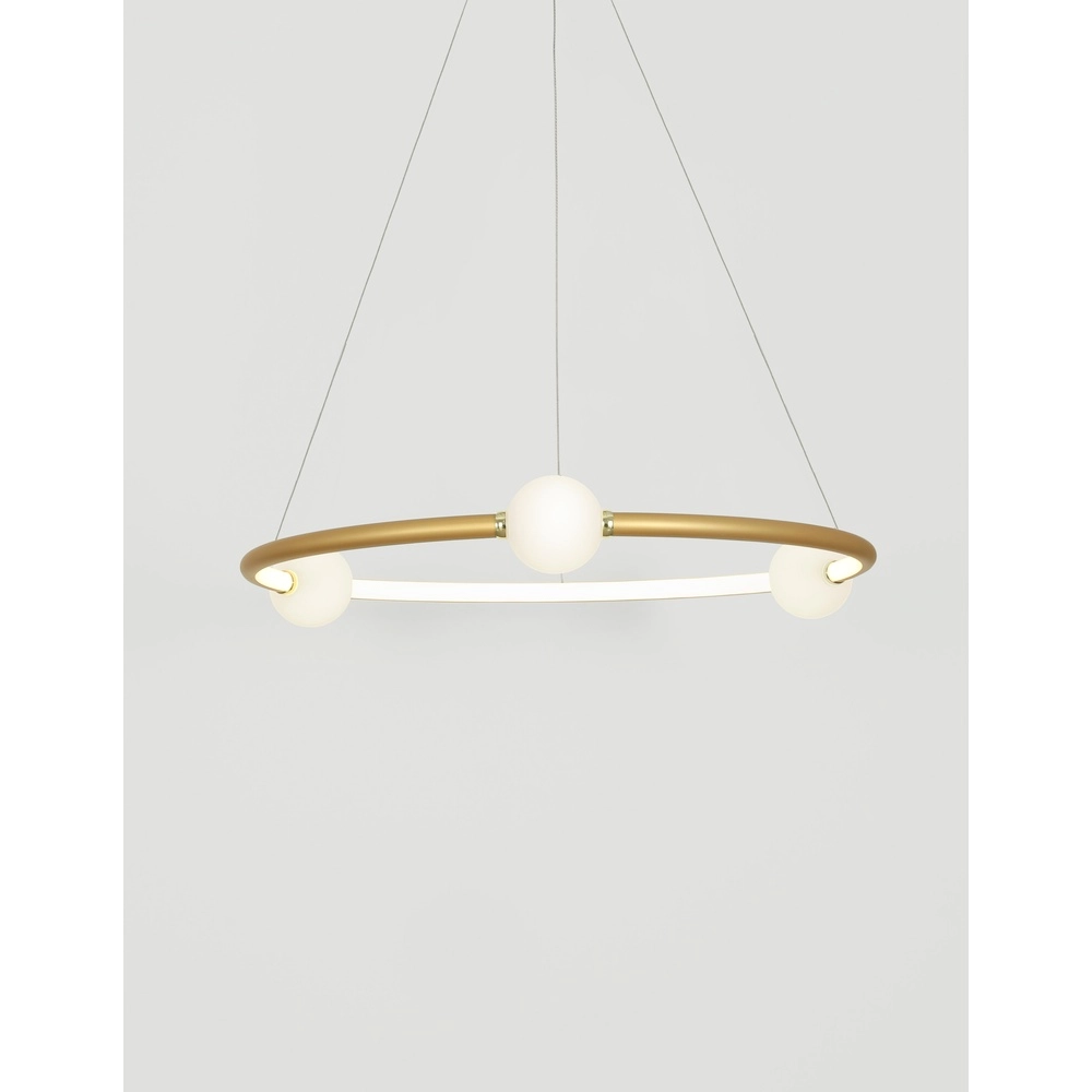 Pendelleuchte Celia Gold mit weißer Runde horizontal