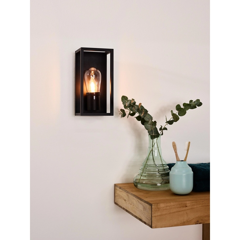 Schwarze Wandlampe Carlyn Einzelbadezimmer IP54 Lucide 5411212271723