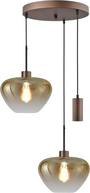 3-flammige Pendelleuchte Genua braun mit 2x Goldglas Ø 29cm und 1 Anhänger