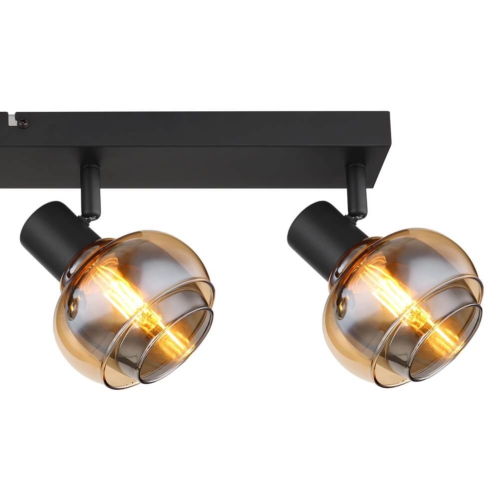 Schwarze Deckenleuchte Tokki 4-flammiges bernsteinfarbenes Rauchglas Globo 9007371446032