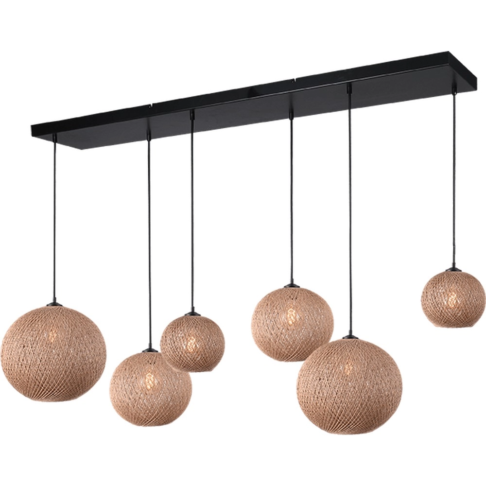 6-Licht Pendellampe Corda Rattan Vario