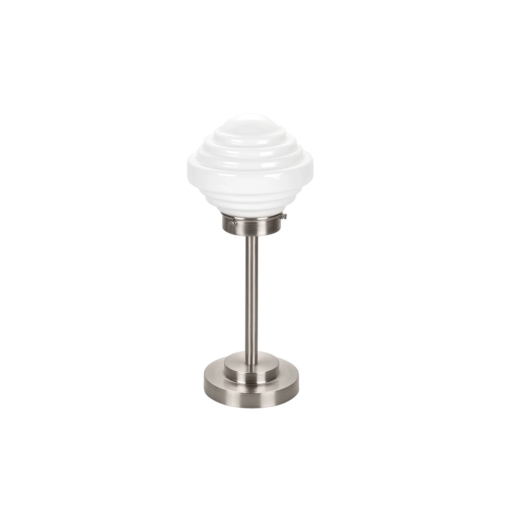Nickel Tischleuchte York mit weißem Glas Ø 15cm