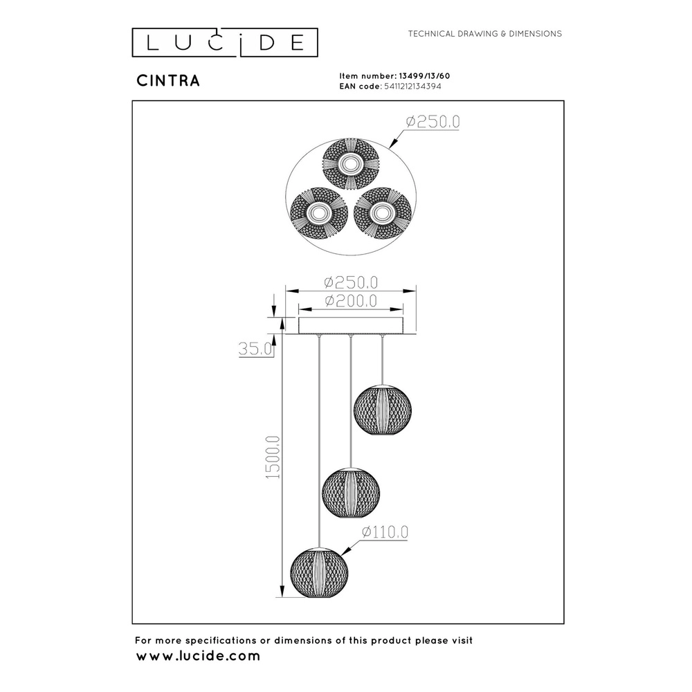 Goldene Pendellampe Cintra Loft 3-Lampen Lucide 5411212134394