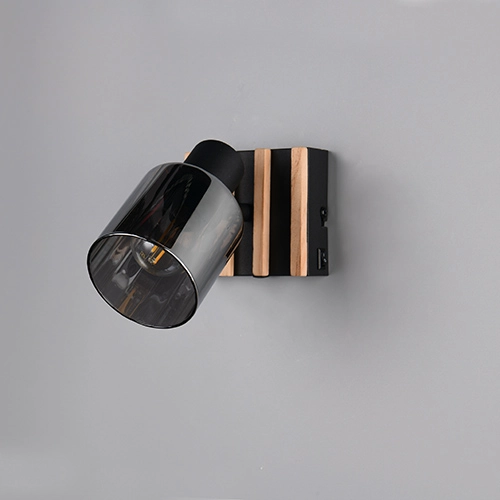 Wandlampe Travia Schwarz mit Holz Trio 4017807682588