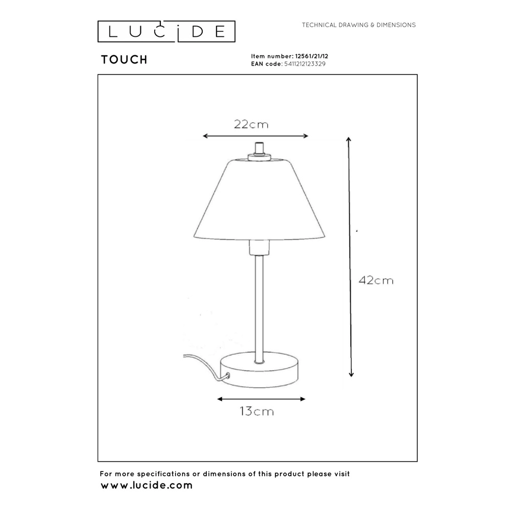 Tischlampe Touch Chrom Lucide 5411212123329