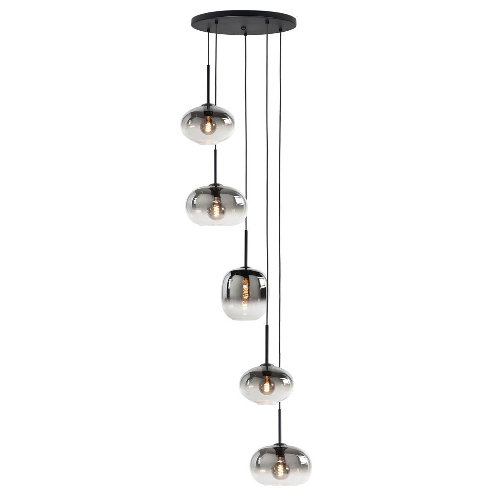 Pendelleuchte Bellini 5-flammig schwarz mit Rauchglas