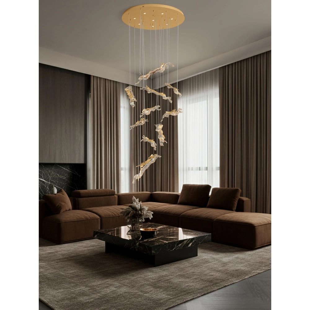 Goldene Pendellampe Avesa mit klarem Glas Ø 100 cm