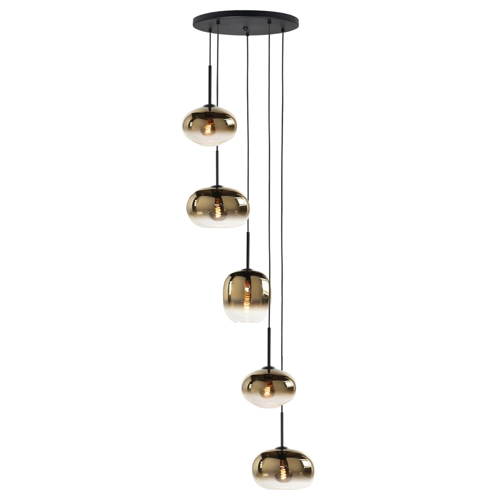 Pendelleuchte Bellini 5-flammig schwarz mit Goldglas