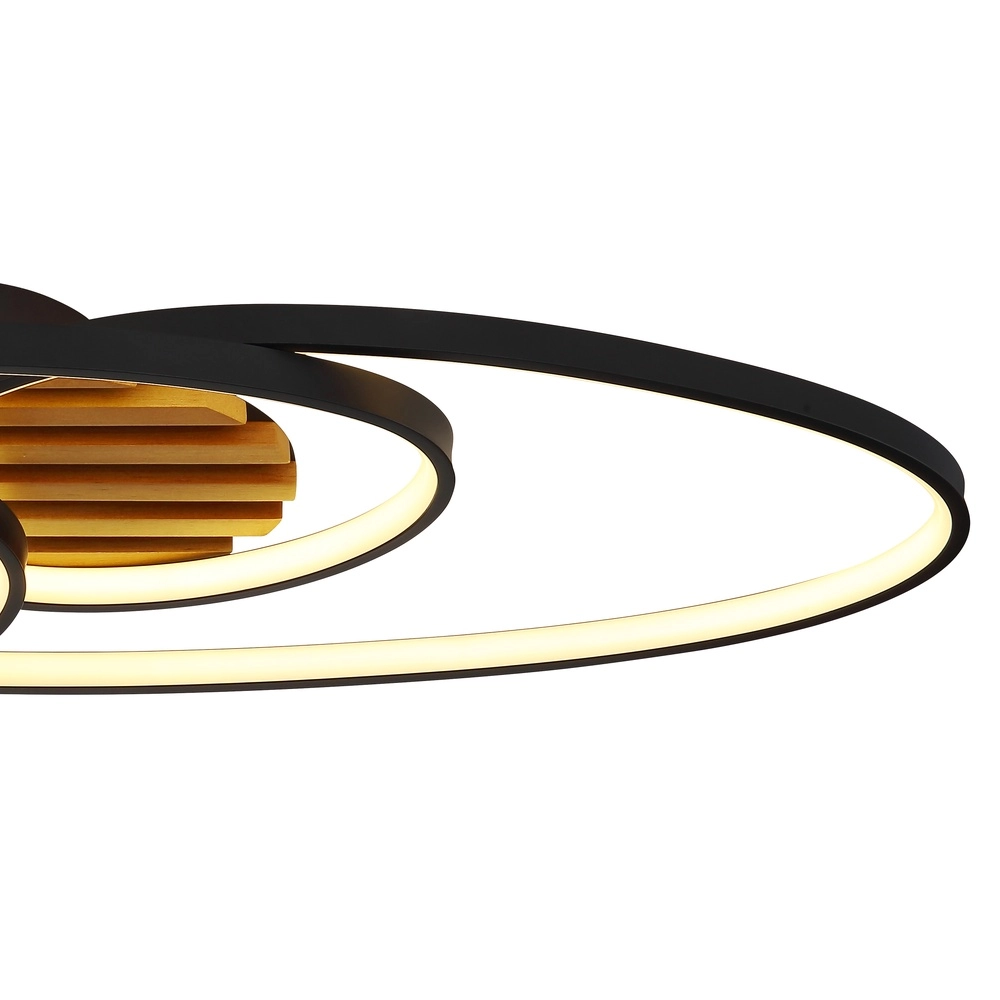 Ovale Deckenlampe Tisha I Schwarz mit Holz Globo 9007371572281