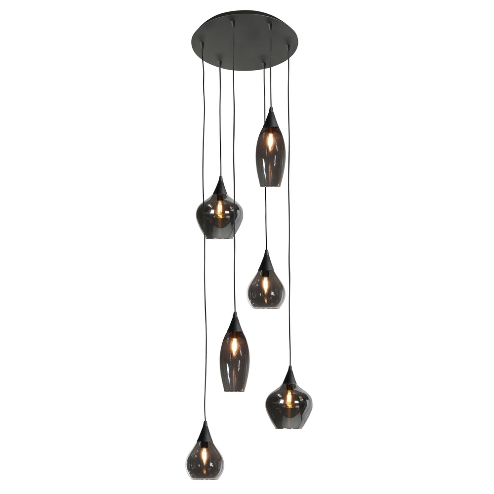 Pendelleuchte Cambio Schwarzes 6-flammiges Rauchglas