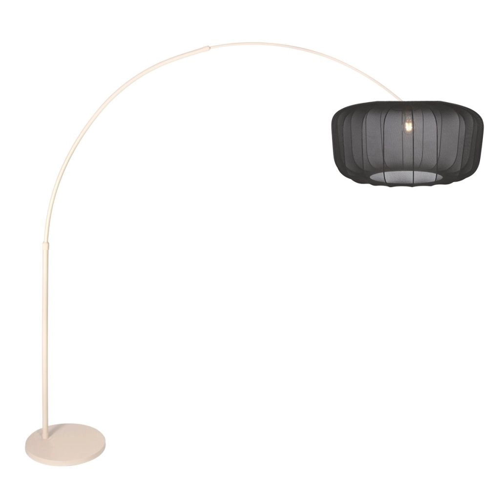 Lichtbogenlampe sandbraun Vela Lino mit schwarzem Farbton Ø60 cm