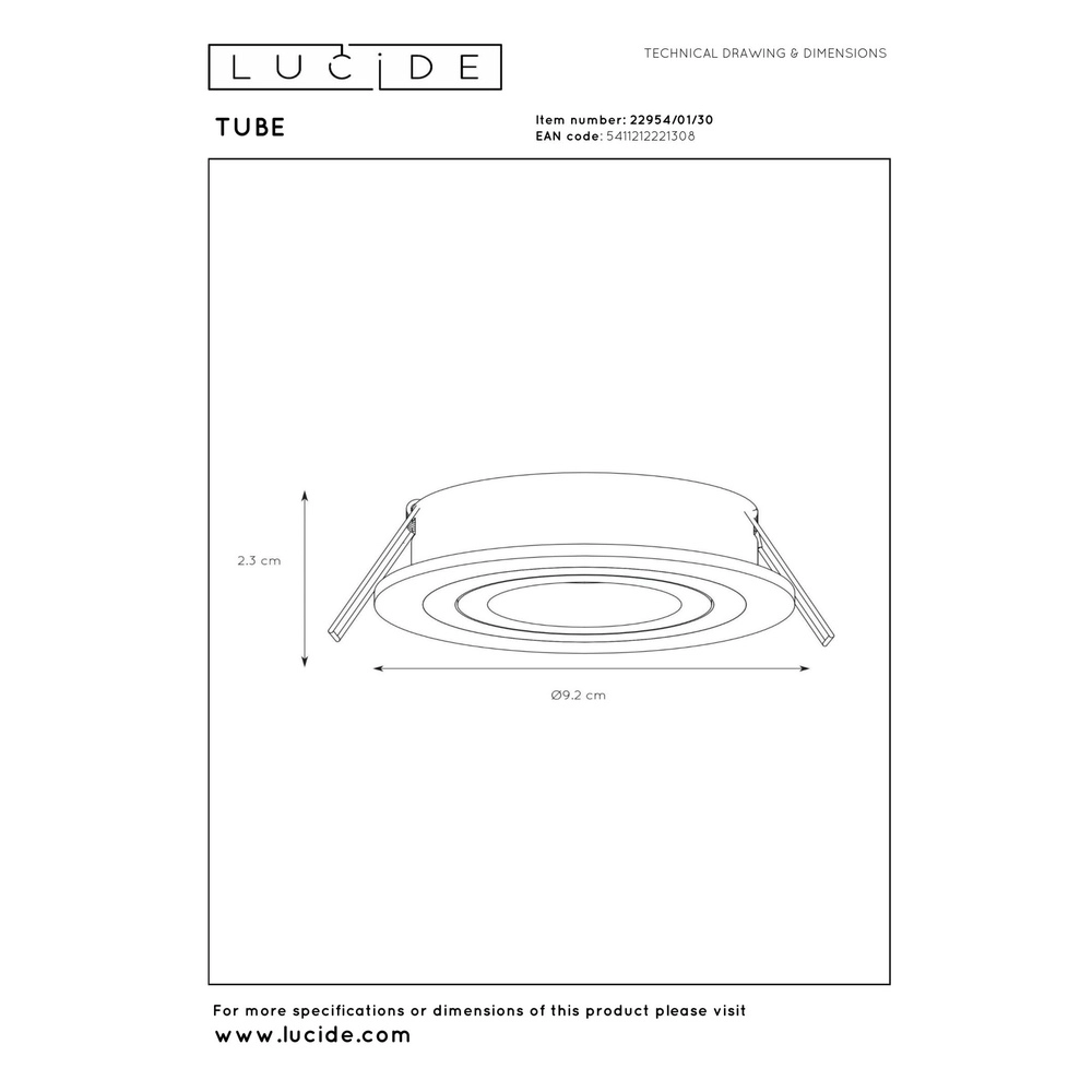 Zurückgesetzter Scheinwerfer Tube schwarz Ø 9,2 cm Lucide 5411212221308