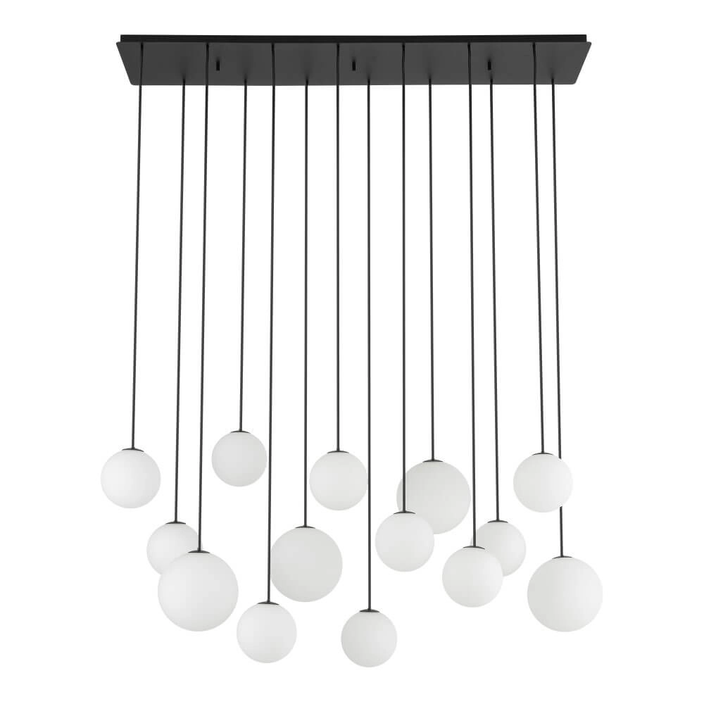 14-flammige Pendelleuchte Snowball schwarz mit weißem Glas Lyora 5903139114080