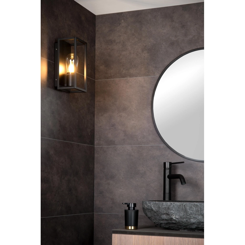 Schwarze Wandlampe Carlyn Einzelbadezimmer IP54 Lucide 5411212271723