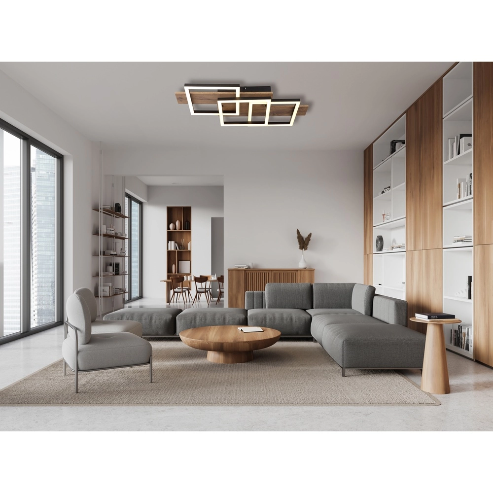 Design-Deckenlampe Jeffry Schwarz mit Holz 58cm Globo 9007371510597
