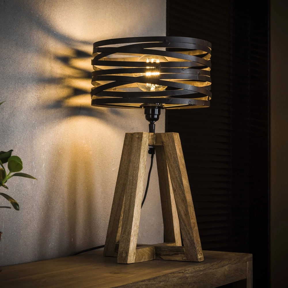 Industrietischlampe Twist Ø 29 cm – Holz mit Grau