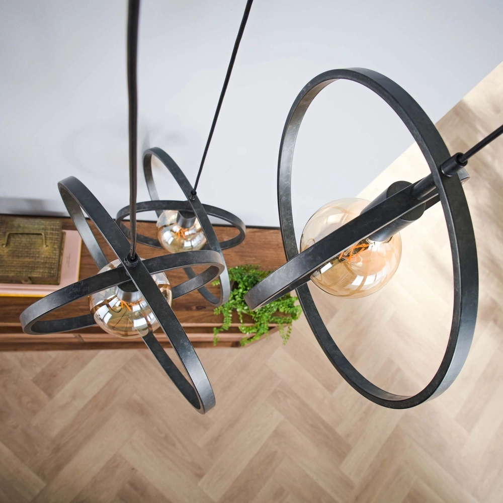 Esstisch mit 3-Licht Pendellampe Turn Ø 40 cm – Holzkohle – exz. E27 Lyora 8716803513143