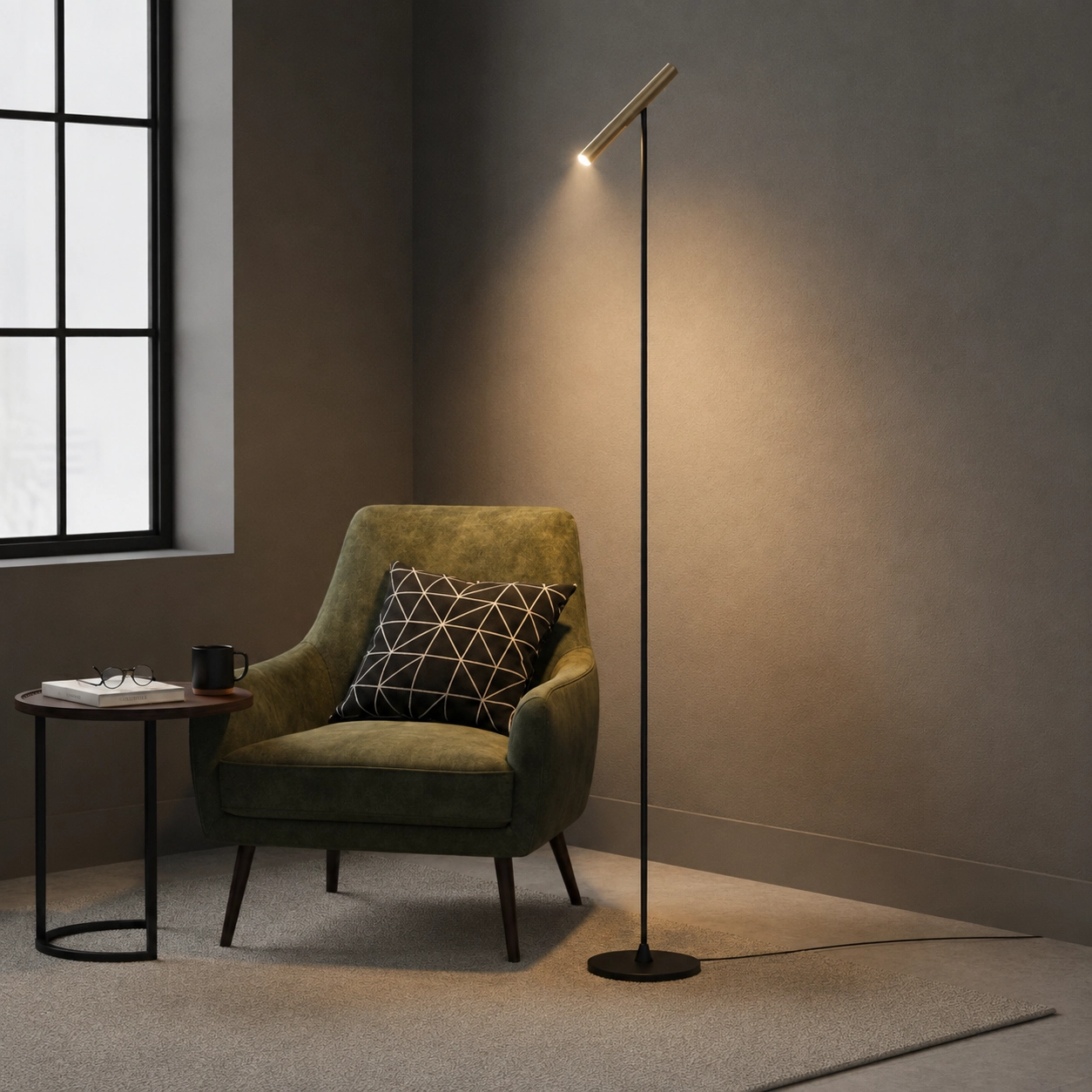 Design-Stehleuchte Kansas schwarz mit Champagner