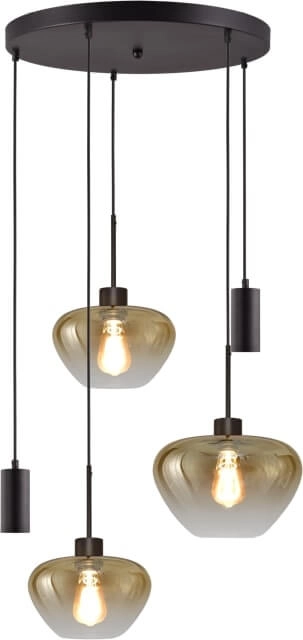 5-flammige Pendelleuchte Genua schwarz mit 2x Goldglas Ø 24cm - 1x Ø 29cm und 2x Anhänger