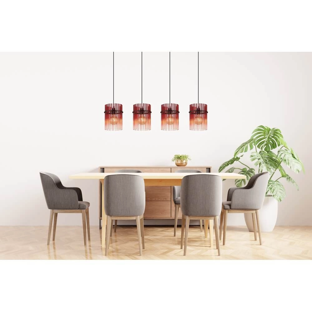 Schwarze Pendelleuchte Gorley mit rotem Glas 4-flammig Globo 9007371471966