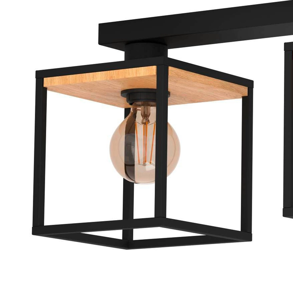 3-Licht Deckenlampe Libertad Schwarz mit Holz Eglo 9002759998561