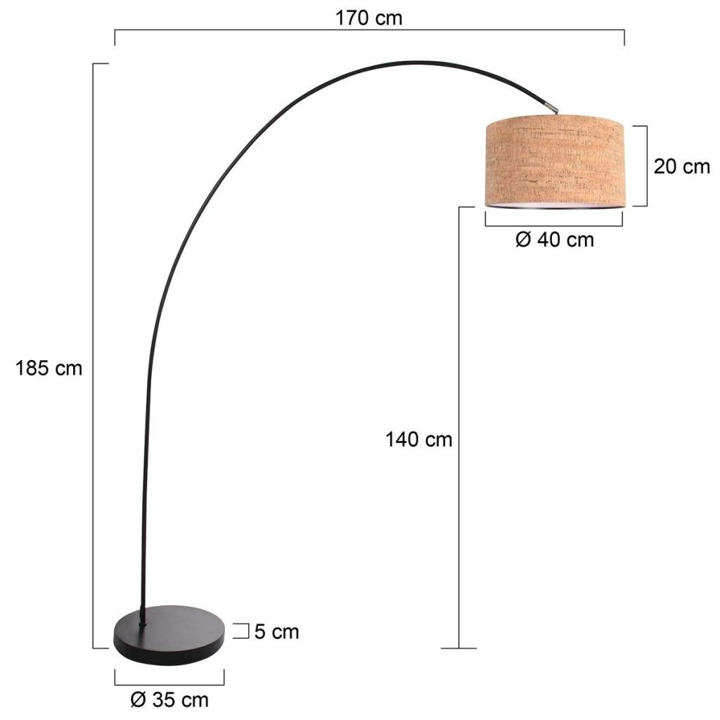 Schwarze Bogenlampe Solva mit Korkkappe Ø40 cm Steinhauer 8712746180480