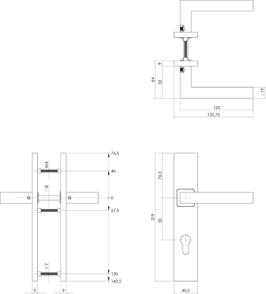 Türklinke Vierkant PC 55mm Edelstahl Intersteel 8714186187050