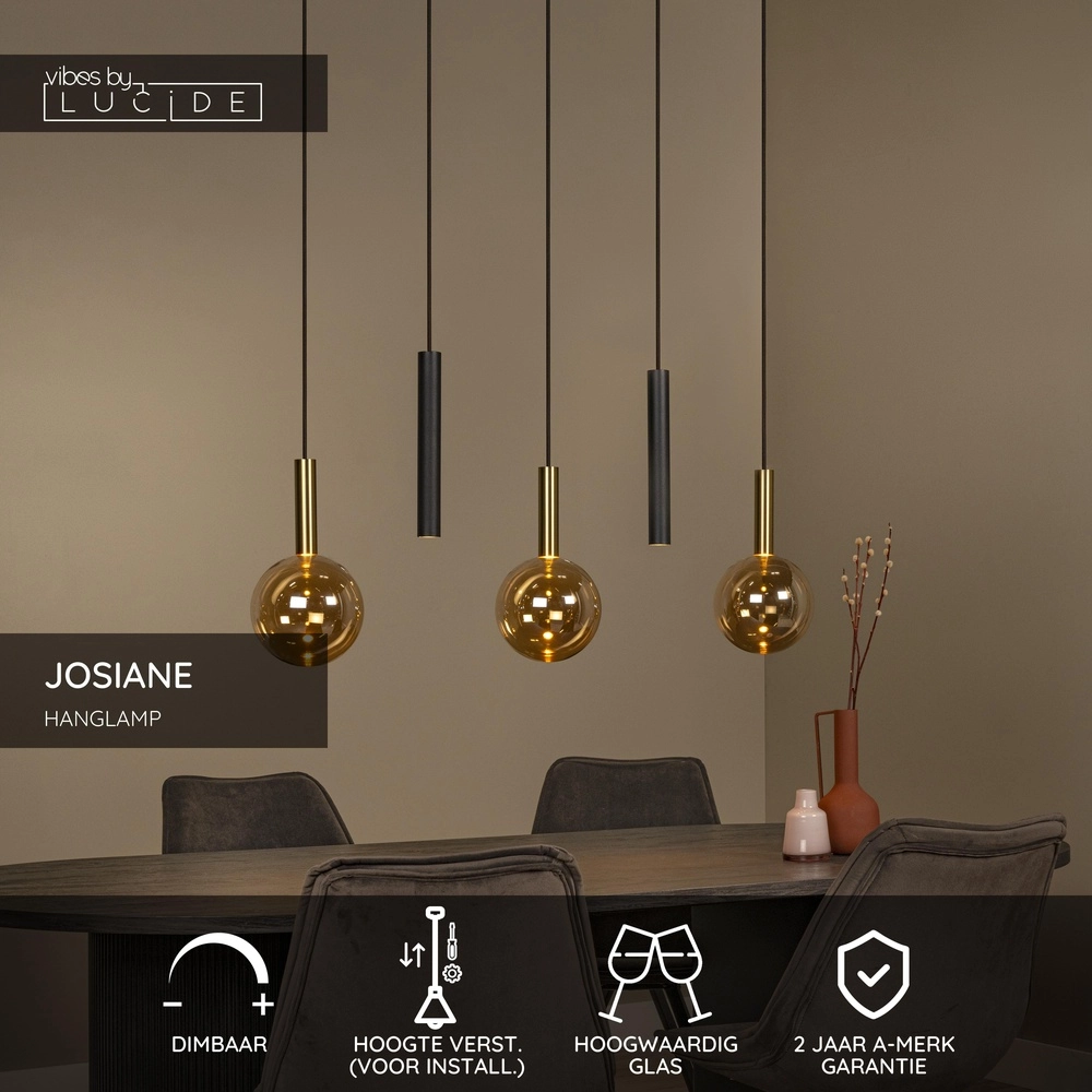 5-Licht Pendellampe Josiane Schwarz mit Gold Lucide Vibes 5411212212276