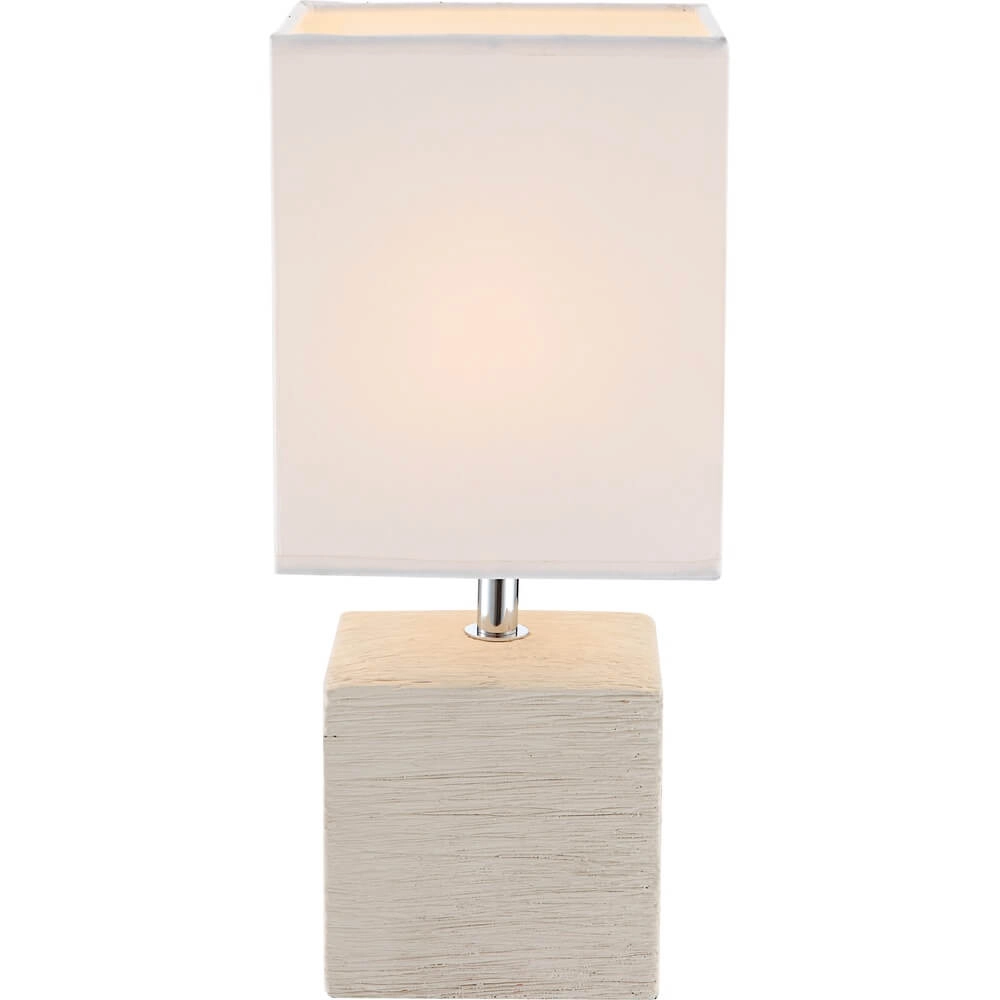 Schlanke Tischleuchte Geri Creme mit weißer Kapuze Globo 9007371294657