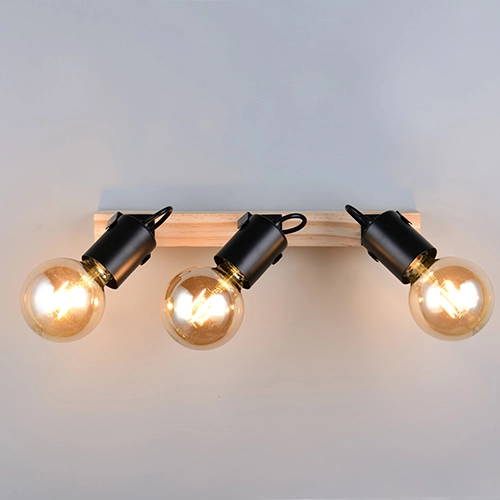 Deckenlampe 3-Leuchten Lynar Schwarz mit Holz Trio 4017807671995