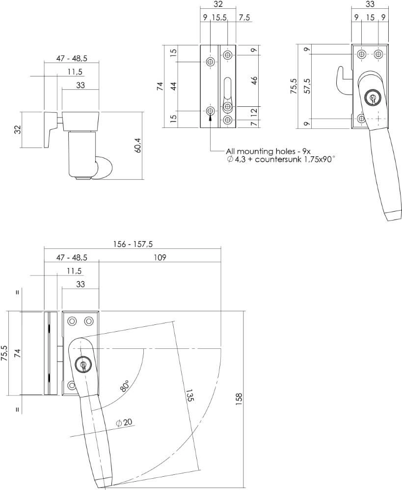 Schließen der Fenster Ton 400 abschließbar rechts Nickel Intersteel 8714186130735