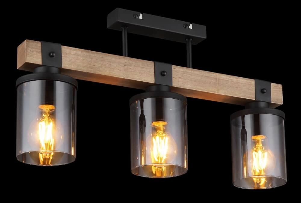 Deckenleuchte mit 3 Leuchten Lila schwarz mit Holz Globo 9007371443710