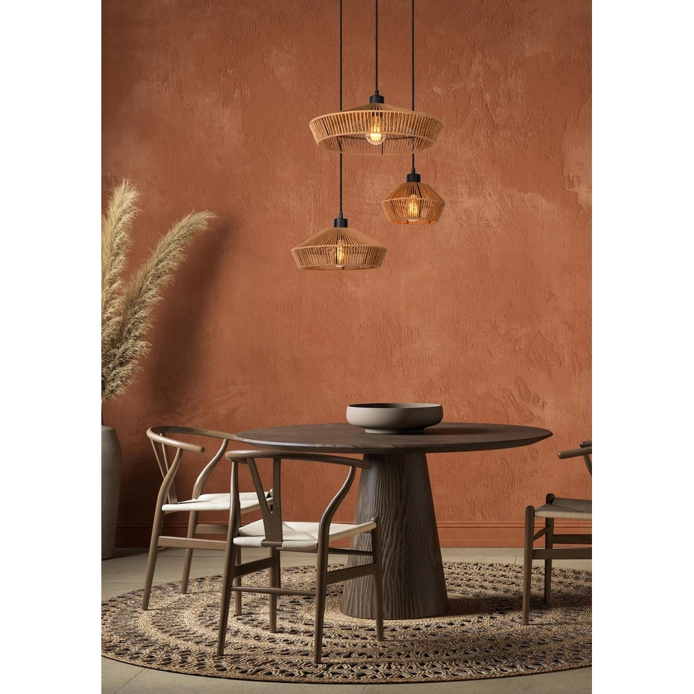 Pendellampe Yunkai Ø 60 cm schwarz mit Rattan Lucide 5411212105714