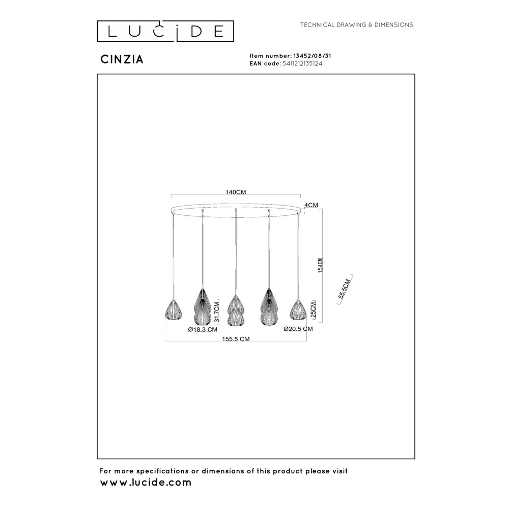 Design-Pendellampe Cinzia 5-Licht Lucide 5411212135124