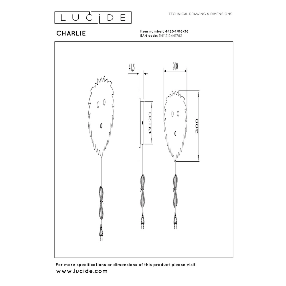 Kinderzimmer-Wandlampe Charlie Sandbraun Lucide 5411212441782
