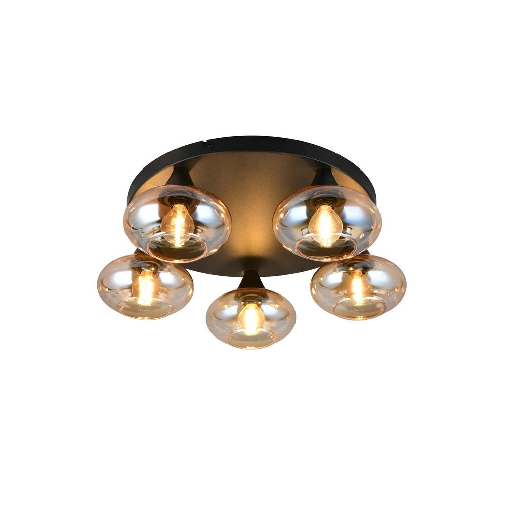 Deckenlampe Divina 5-flammig schwarz mit Braunglas