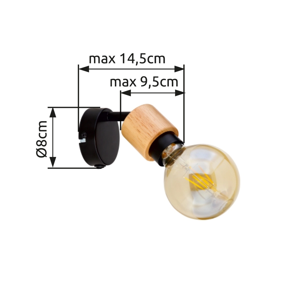 Wandlampe Jorna Schwarz mit Holz Globo 9007371414277
