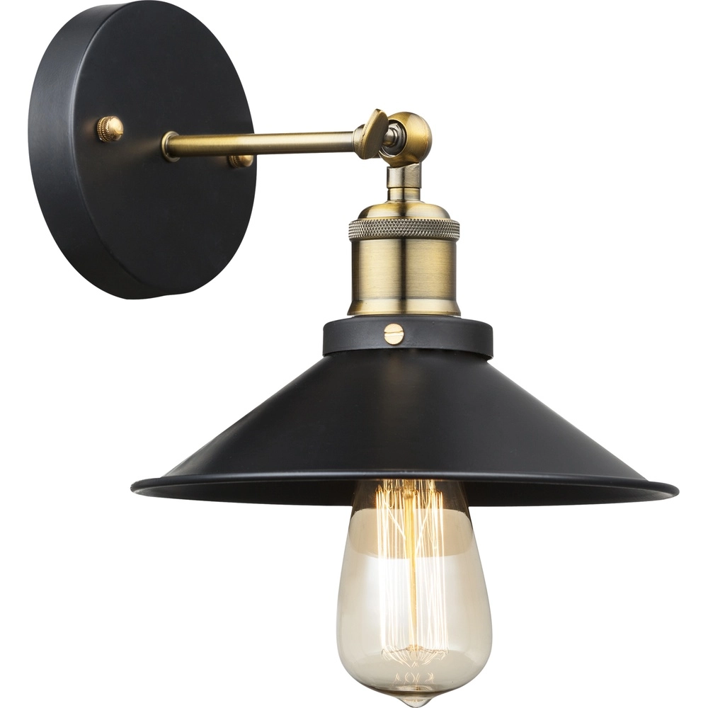 Industrie-Wandlampe Lenius Schwarz mit Gold