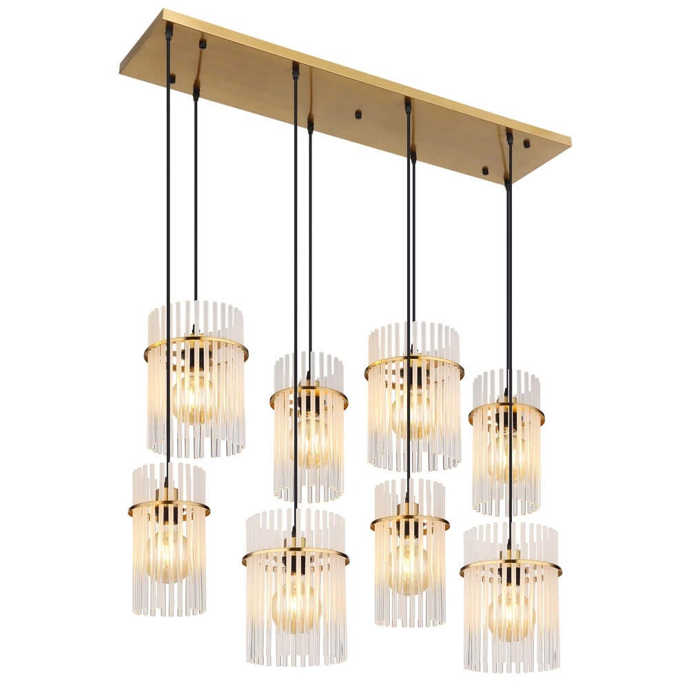 Goldene Pendelleuchte Gorley mit Glas 8-flammig
