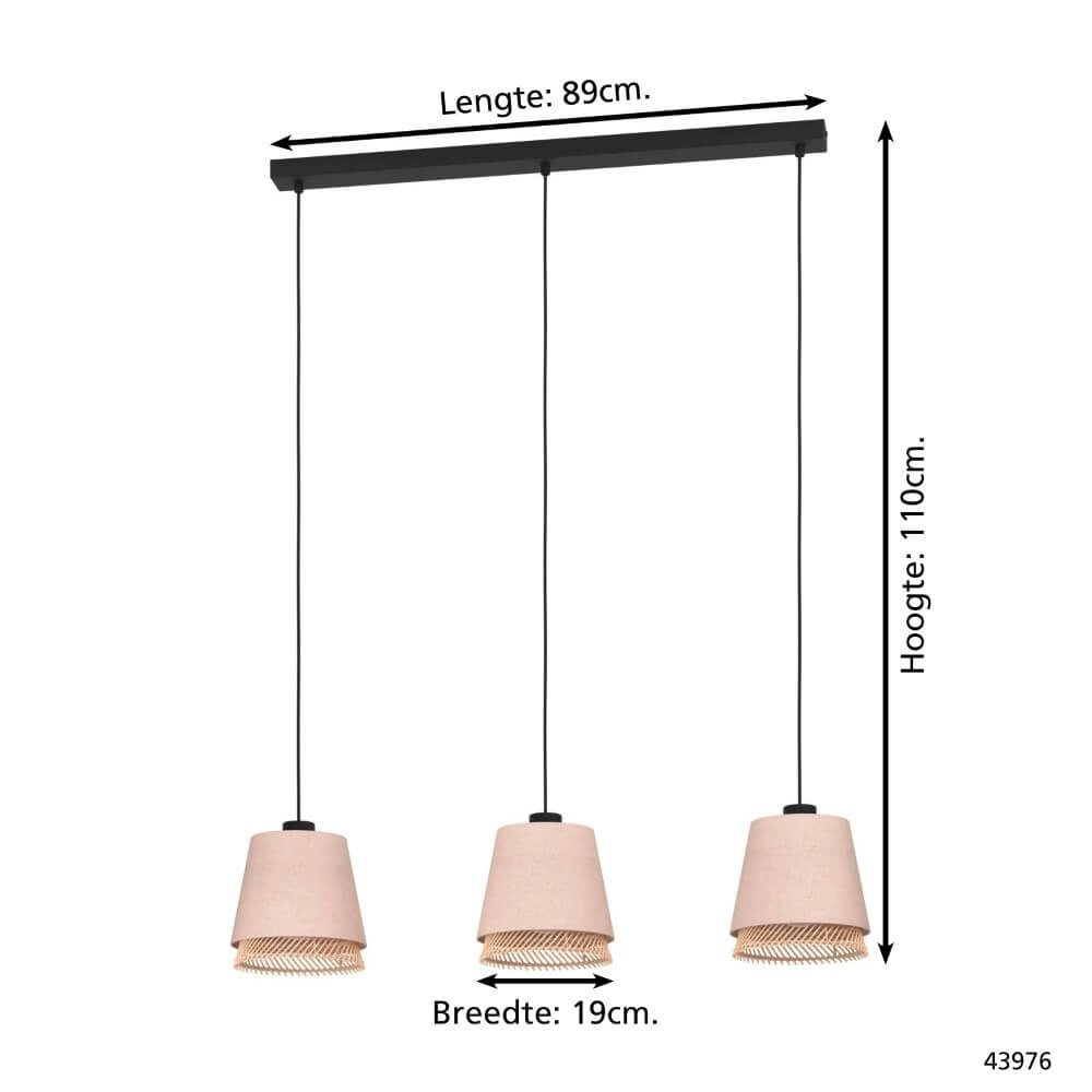 Hängelampe mit 3 Leuchten Tabley Leinen mit Rattan Eglo 9002759439767