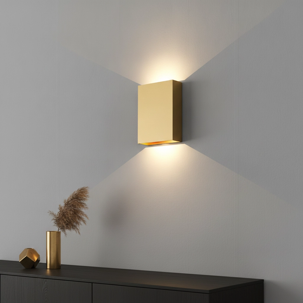 Schlanke Wandleuchte Memphis warmes Gold