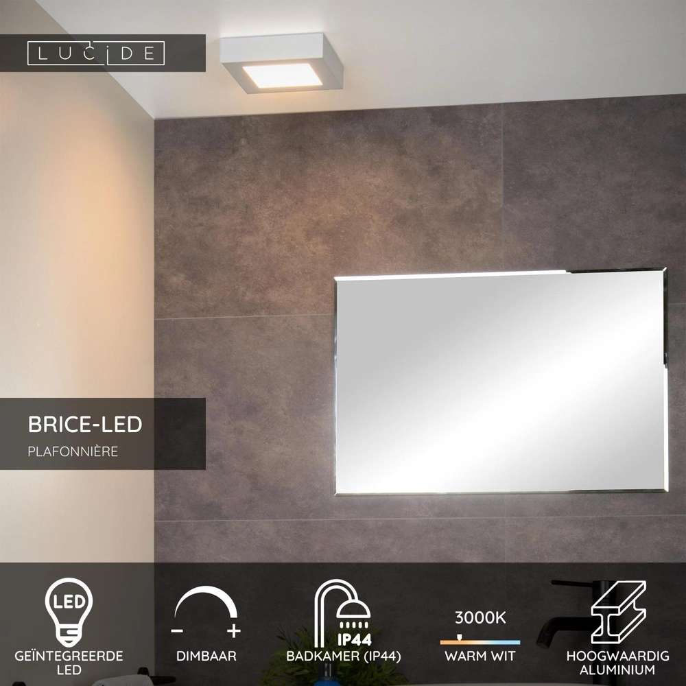 Deckenlicht Brice-Led 16,8 cm quadratisches IP44-Weiß Lucide 5411212281333
