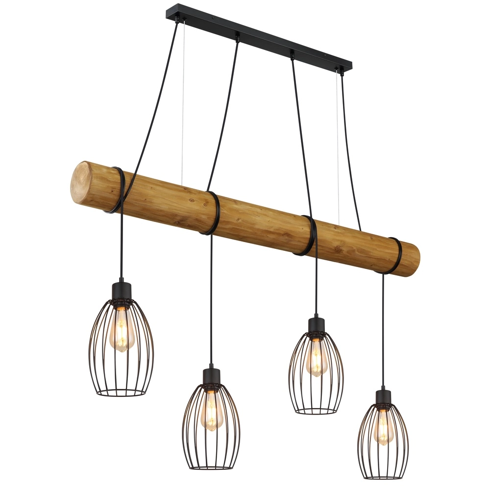 Land-Pendellampe Berti 4-Licht Holz mit Schwarz