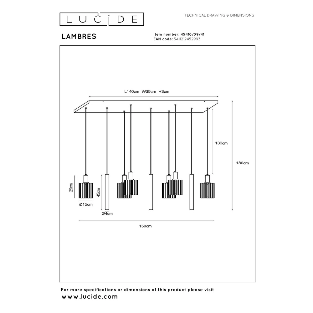 9-Licht Pendellampe Lambres taupe Lucide 5411212452993