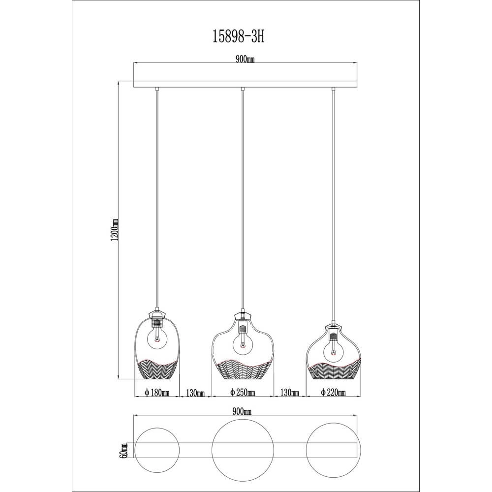 Goldene Pendelleuchte Jessica mit farbigem Glas 3-flammig Globo 9007371475124