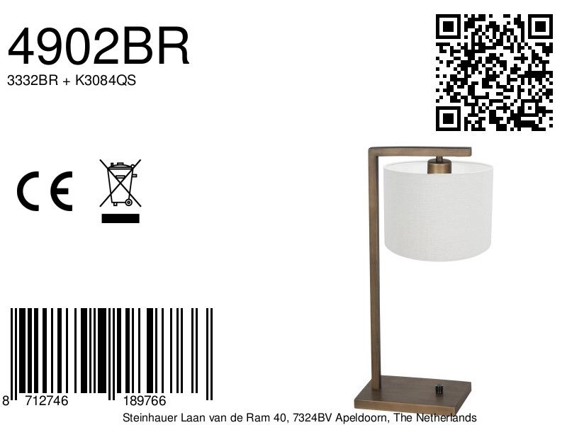 Tischlampe Stang mit weißer Kapuze Steinhauer 8712746189766